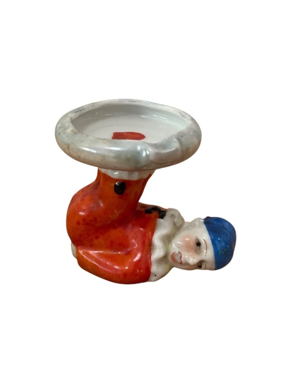 Vtg Porcelain Clown Harlequin Ashtray Trinket Dish Hand-Painted Japan Red Blue